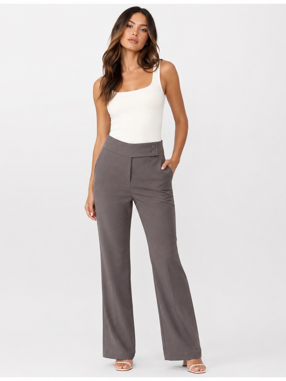 Monopoly Melbourne Wide Leg Tailored Pants | High Rise Taupe Trousers